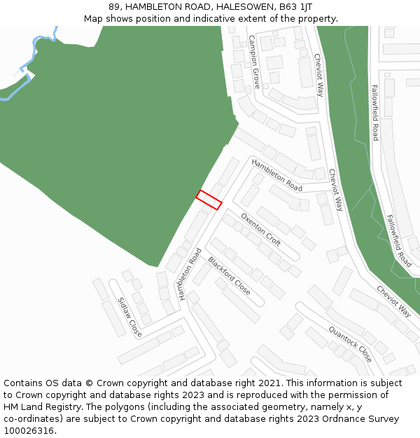 89, HAMBLETON ROAD, HALESOWEN, B63 1JT: Location map and indicative extent of plot