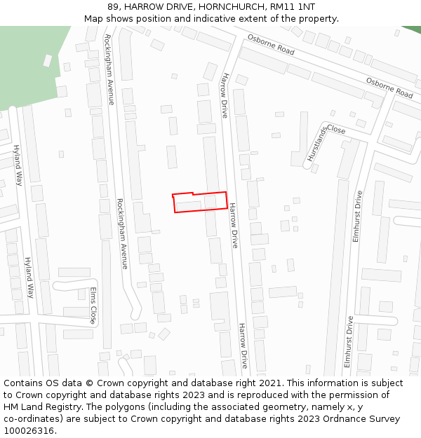 89, HARROW DRIVE, HORNCHURCH, RM11 1NT: Location map and indicative extent of plot