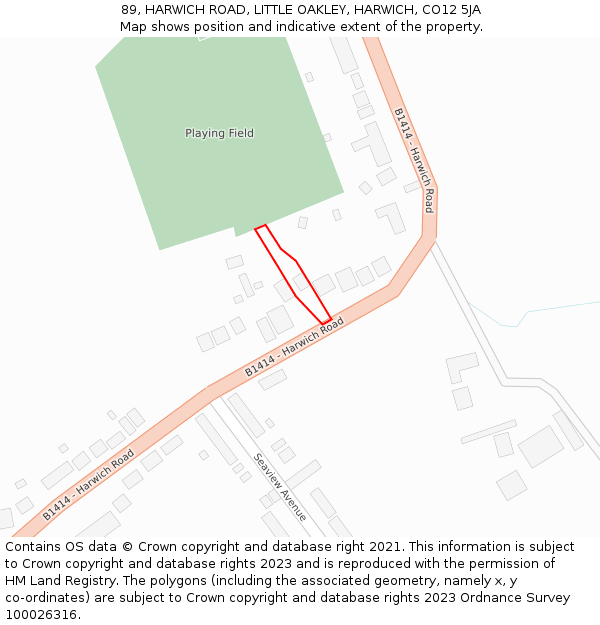 89, HARWICH ROAD, LITTLE OAKLEY, HARWICH, CO12 5JA: Location map and indicative extent of plot