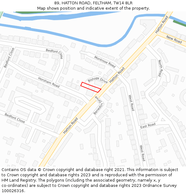 89, HATTON ROAD, FELTHAM, TW14 8LR: Location map and indicative extent of plot