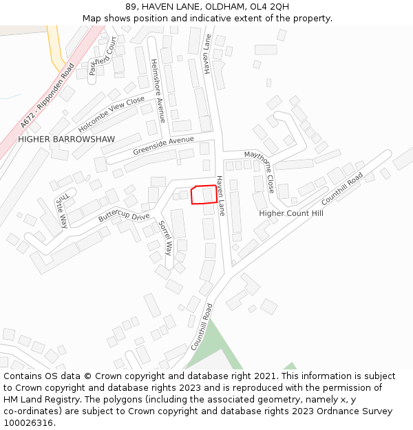 89, HAVEN LANE, OLDHAM, OL4 2QH: Location map and indicative extent of plot