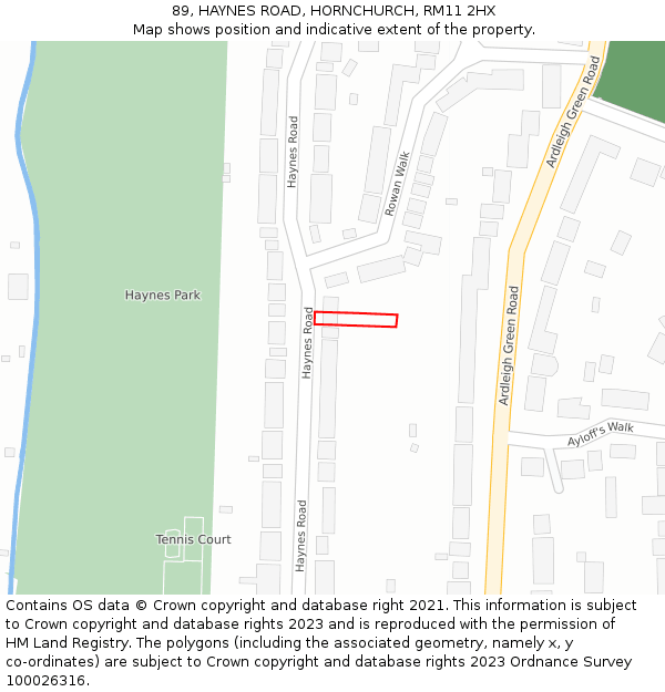 89, HAYNES ROAD, HORNCHURCH, RM11 2HX: Location map and indicative extent of plot