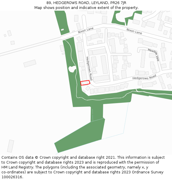 89, HEDGEROWS ROAD, LEYLAND, PR26 7JR: Location map and indicative extent of plot