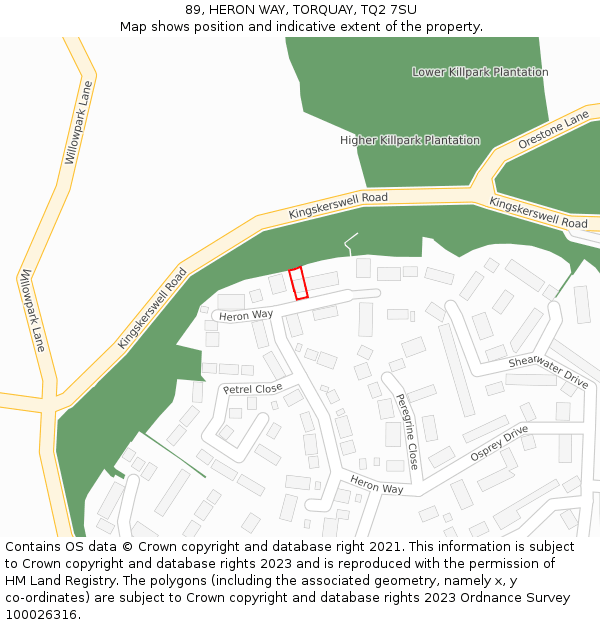 89, HERON WAY, TORQUAY, TQ2 7SU: Location map and indicative extent of plot