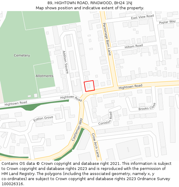 89, HIGHTOWN ROAD, RINGWOOD, BH24 1NJ: Location map and indicative extent of plot