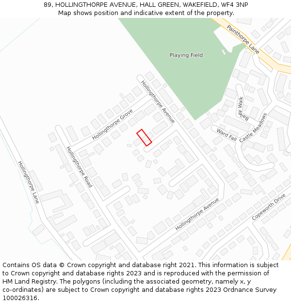 89, HOLLINGTHORPE AVENUE, HALL GREEN, WAKEFIELD, WF4 3NP: Location map and indicative extent of plot