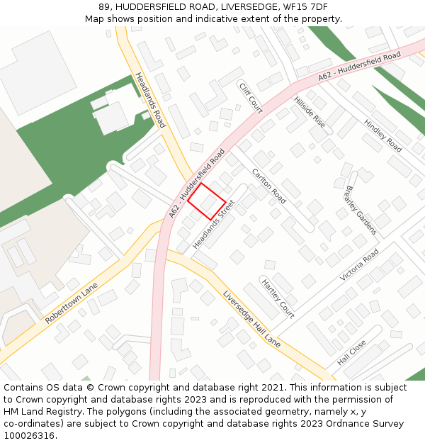 89, HUDDERSFIELD ROAD, LIVERSEDGE, WF15 7DF: Location map and indicative extent of plot