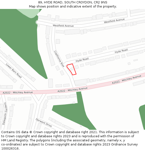 89, HYDE ROAD, SOUTH CROYDON, CR2 9NS: Location map and indicative extent of plot