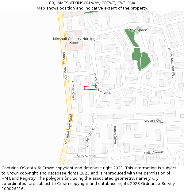 89, JAMES ATKINSON WAY, CREWE, CW1 3NX: Location map and indicative extent of plot