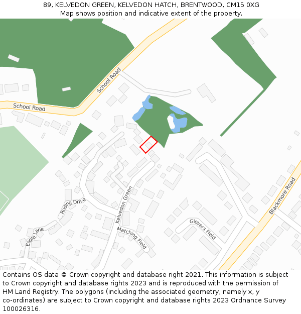 89, KELVEDON GREEN, KELVEDON HATCH, BRENTWOOD, CM15 0XG: Location map and indicative extent of plot