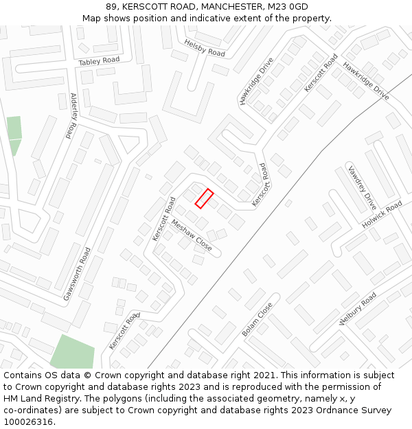 89, KERSCOTT ROAD, MANCHESTER, M23 0GD: Location map and indicative extent of plot