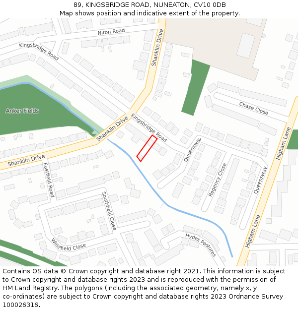 89, KINGSBRIDGE ROAD, NUNEATON, CV10 0DB: Location map and indicative extent of plot