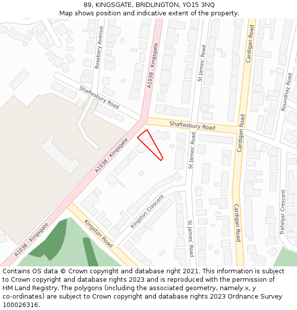 89, KINGSGATE, BRIDLINGTON, YO15 3NQ: Location map and indicative extent of plot
