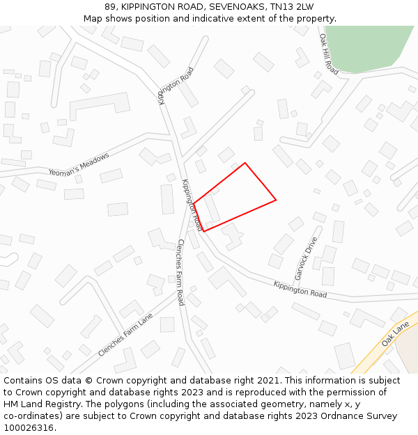 89, KIPPINGTON ROAD, SEVENOAKS, TN13 2LW: Location map and indicative extent of plot