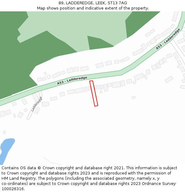 89, LADDEREDGE, LEEK, ST13 7AG: Location map and indicative extent of plot