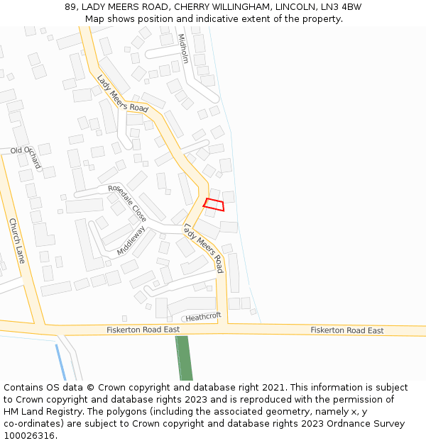 89, LADY MEERS ROAD, CHERRY WILLINGHAM, LINCOLN, LN3 4BW: Location map and indicative extent of plot