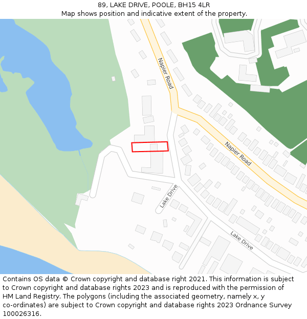 89, LAKE DRIVE, POOLE, BH15 4LR: Location map and indicative extent of plot