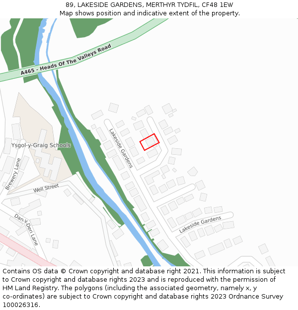 89, LAKESIDE GARDENS, MERTHYR TYDFIL, CF48 1EW: Location map and indicative extent of plot
