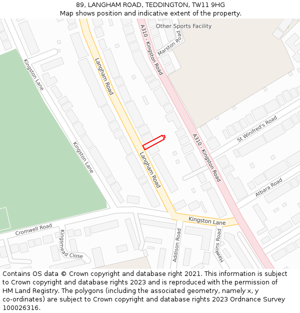 89, LANGHAM ROAD, TEDDINGTON, TW11 9HG: Location map and indicative extent of plot