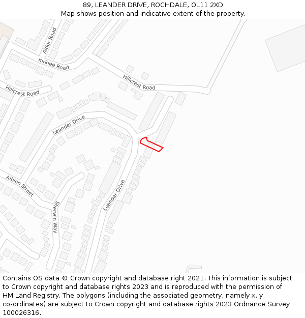 89, LEANDER DRIVE, ROCHDALE, OL11 2XD: Location map and indicative extent of plot