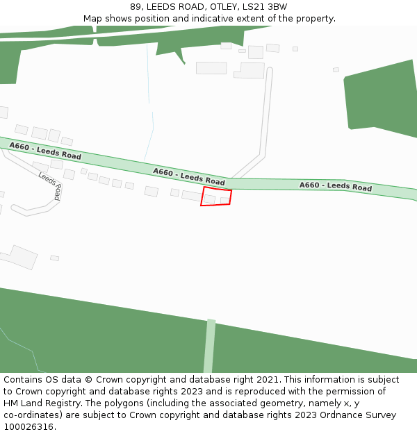 89, LEEDS ROAD, OTLEY, LS21 3BW: Location map and indicative extent of plot