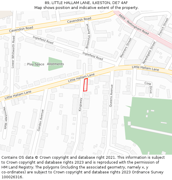 89, LITTLE HALLAM LANE, ILKESTON, DE7 4AF: Location map and indicative extent of plot