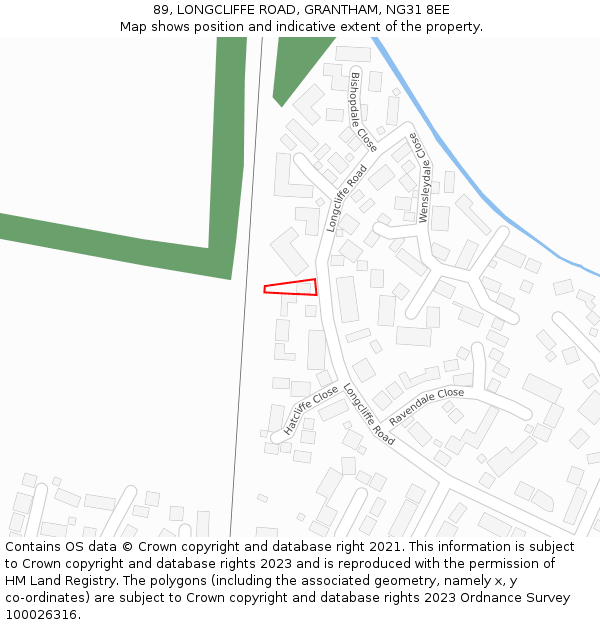89, LONGCLIFFE ROAD, GRANTHAM, NG31 8EE: Location map and indicative extent of plot