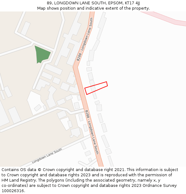 89, LONGDOWN LANE SOUTH, EPSOM, KT17 4JJ: Location map and indicative extent of plot