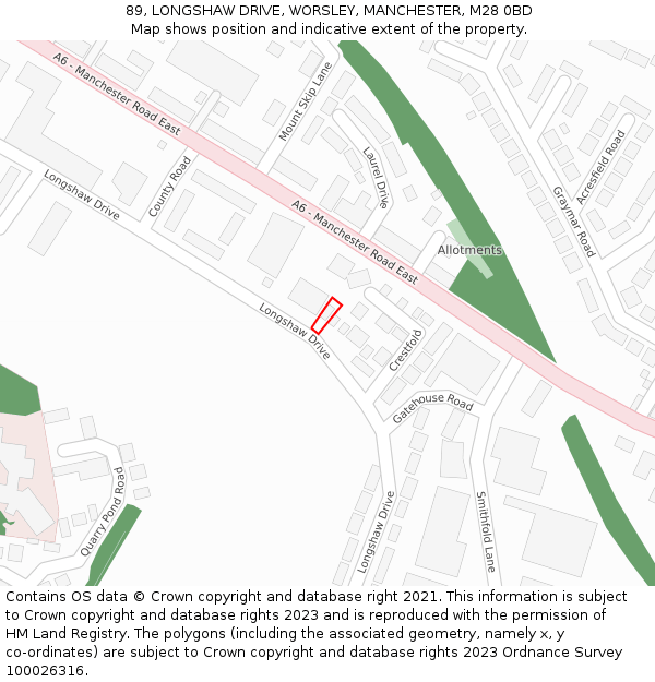 89, LONGSHAW DRIVE, WORSLEY, MANCHESTER, M28 0BD: Location map and indicative extent of plot