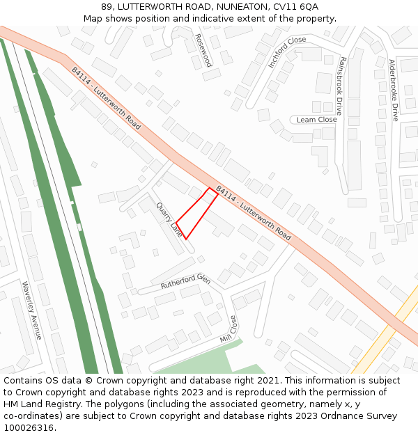 89, LUTTERWORTH ROAD, NUNEATON, CV11 6QA: Location map and indicative extent of plot