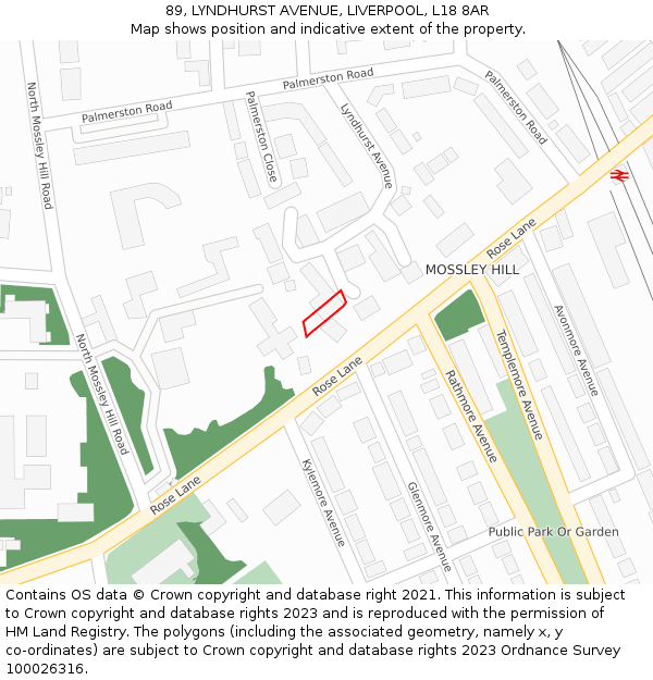 89, LYNDHURST AVENUE, LIVERPOOL, L18 8AR: Location map and indicative extent of plot