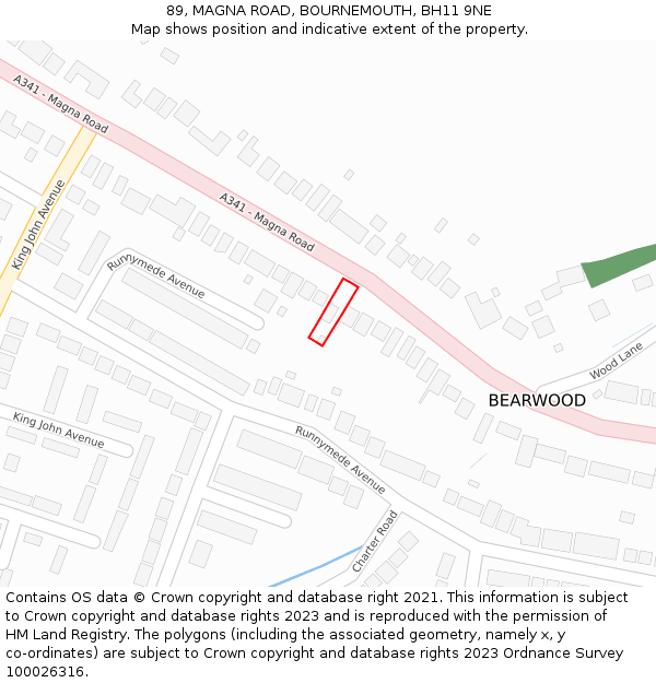 89, MAGNA ROAD, BOURNEMOUTH, BH11 9NE: Location map and indicative extent of plot