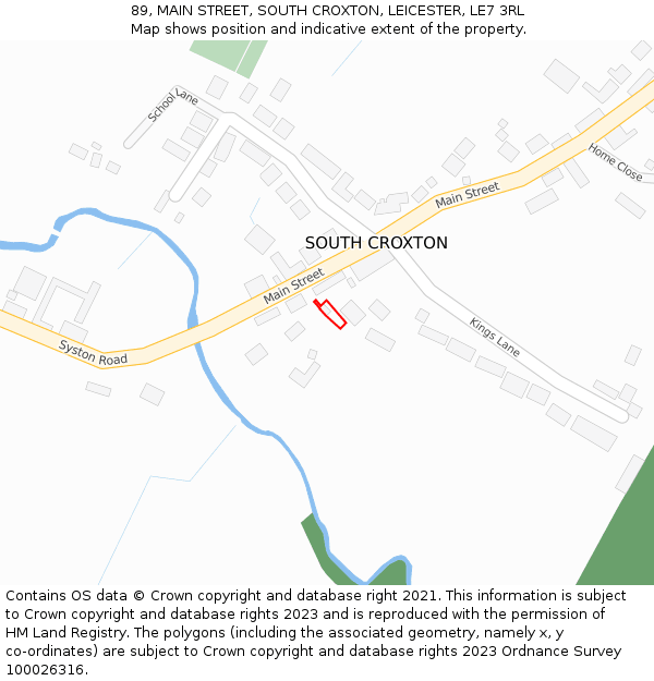 89, MAIN STREET, SOUTH CROXTON, LEICESTER, LE7 3RL: Location map and indicative extent of plot