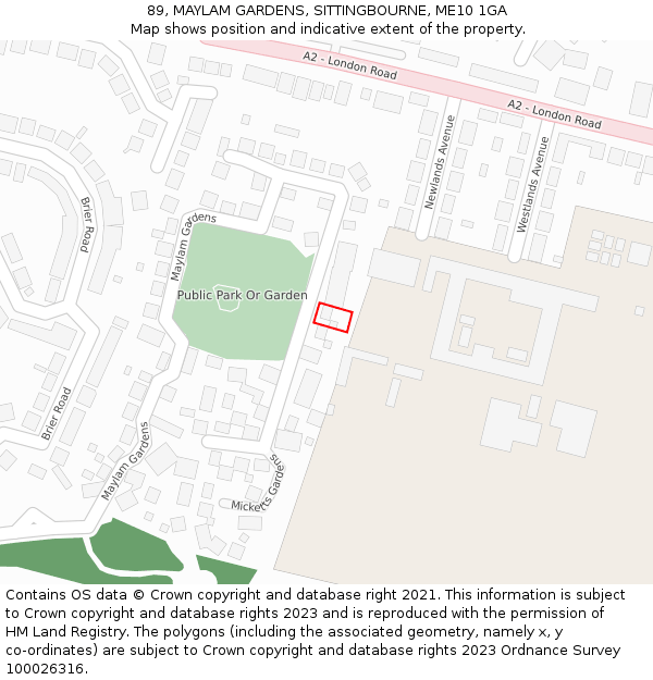 89, MAYLAM GARDENS, SITTINGBOURNE, ME10 1GA: Location map and indicative extent of plot