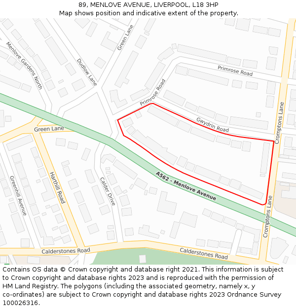 89, MENLOVE AVENUE, LIVERPOOL, L18 3HP: Location map and indicative extent of plot