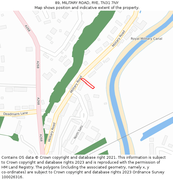 89, MILITARY ROAD, RYE, TN31 7NY: Location map and indicative extent of plot