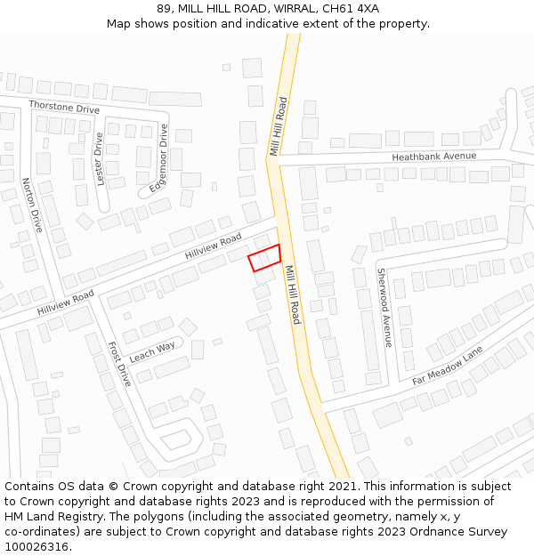 89, MILL HILL ROAD, WIRRAL, CH61 4XA: Location map and indicative extent of plot