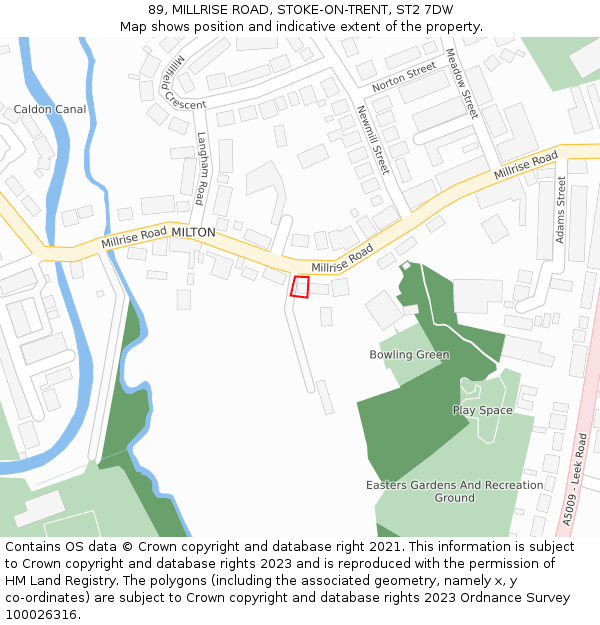 89, MILLRISE ROAD, STOKE-ON-TRENT, ST2 7DW: Location map and indicative extent of plot
