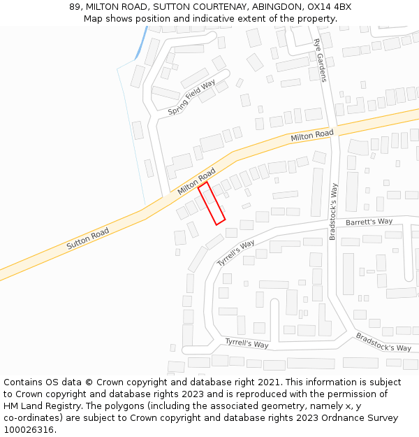 89, MILTON ROAD, SUTTON COURTENAY, ABINGDON, OX14 4BX: Location map and indicative extent of plot