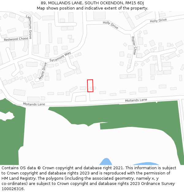 89, MOLLANDS LANE, SOUTH OCKENDON, RM15 6DJ: Location map and indicative extent of plot