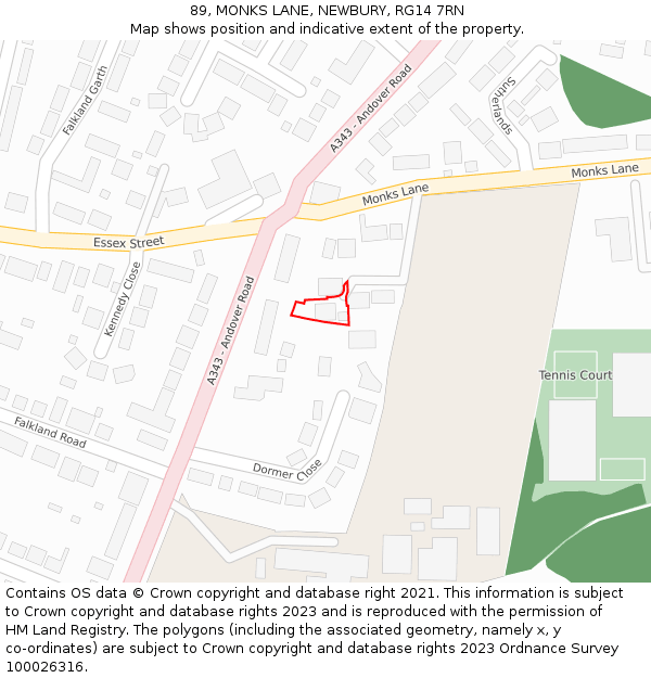 89, MONKS LANE, NEWBURY, RG14 7RN: Location map and indicative extent of plot