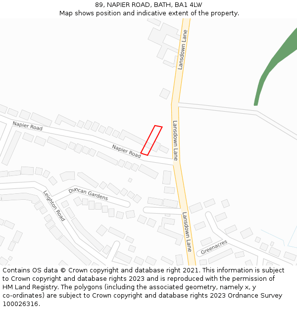 89, NAPIER ROAD, BATH, BA1 4LW: Location map and indicative extent of plot