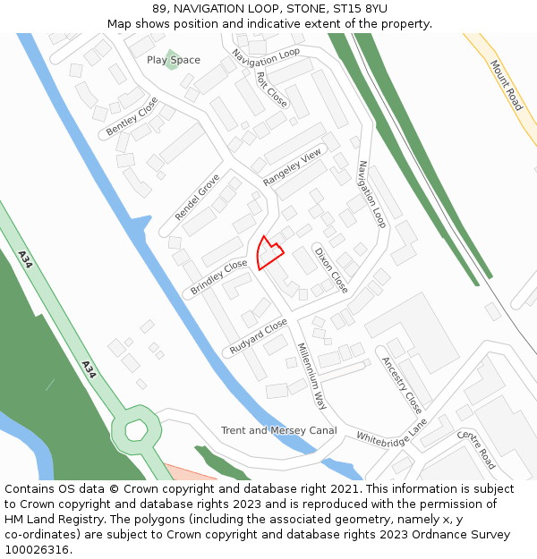 89, NAVIGATION LOOP, STONE, ST15 8YU: Location map and indicative extent of plot