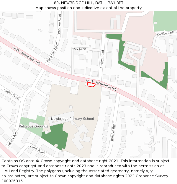 89, NEWBRIDGE HILL, BATH, BA1 3PT: Location map and indicative extent of plot