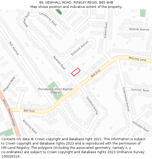 89, NEWHALL ROAD, ROWLEY REGIS, B65 9HB: Location map and indicative extent of plot