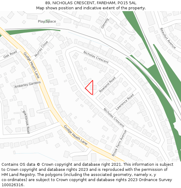 89, NICHOLAS CRESCENT, FAREHAM, PO15 5AL: Location map and indicative extent of plot