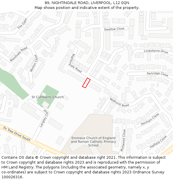 89, NIGHTINGALE ROAD, LIVERPOOL, L12 0QN: Location map and indicative extent of plot