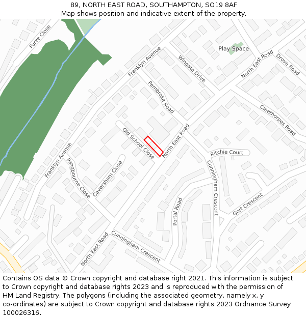 89, NORTH EAST ROAD, SOUTHAMPTON, SO19 8AF: Location map and indicative extent of plot
