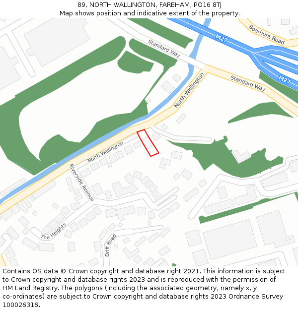 89, NORTH WALLINGTON, FAREHAM, PO16 8TJ: Location map and indicative extent of plot