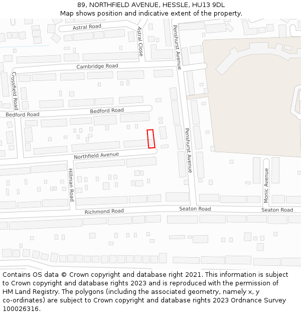 89, NORTHFIELD AVENUE, HESSLE, HU13 9DL: Location map and indicative extent of plot